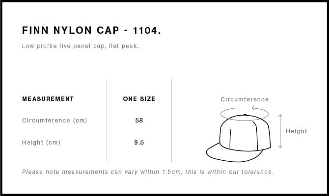 Finn Nylon Cap size guide