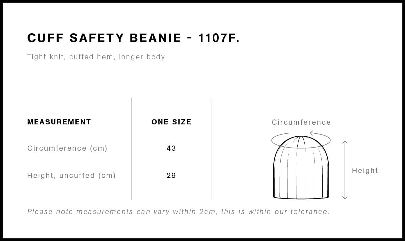 Cuff Safety Beanie size guide