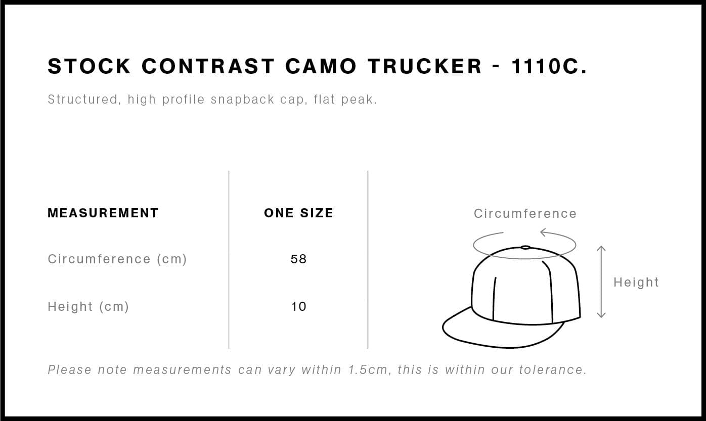 Stock Contrast Camo Trucker size guide