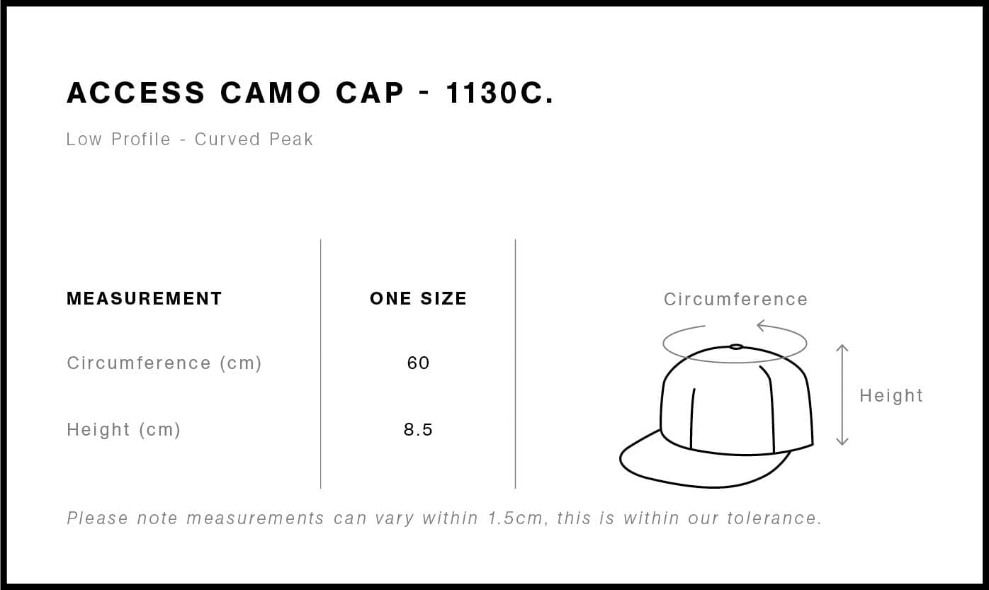 Access Camo Cap size guide