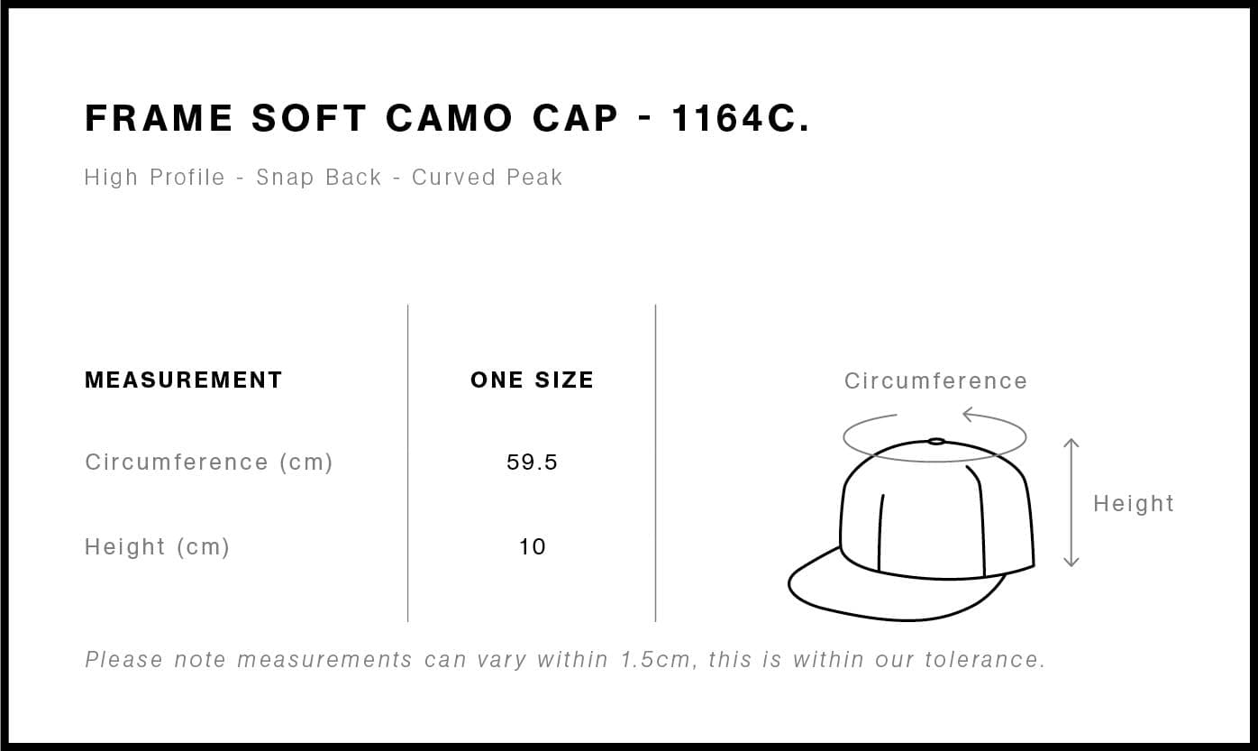 Frame Soft Camo Cap size guide