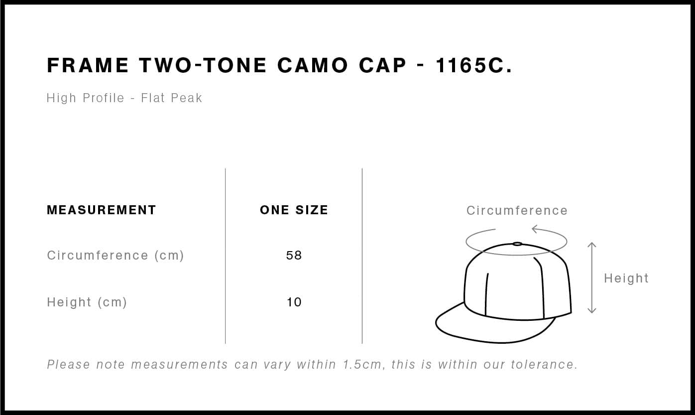 Frame Two-Tone Camo Cap size guide