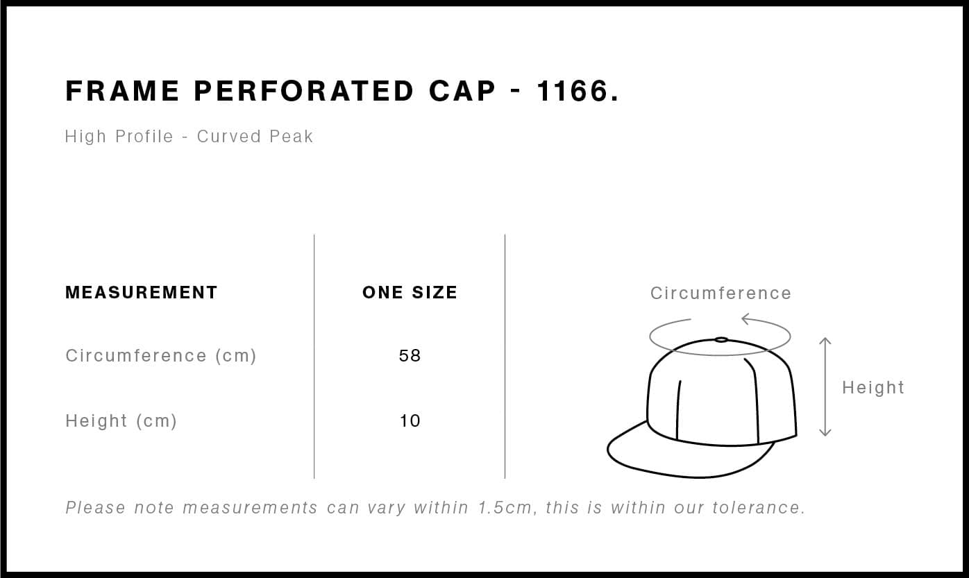Frame Perforated Cap size guide