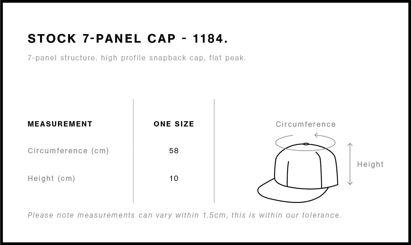 Stock 7-Panel Cap size guide