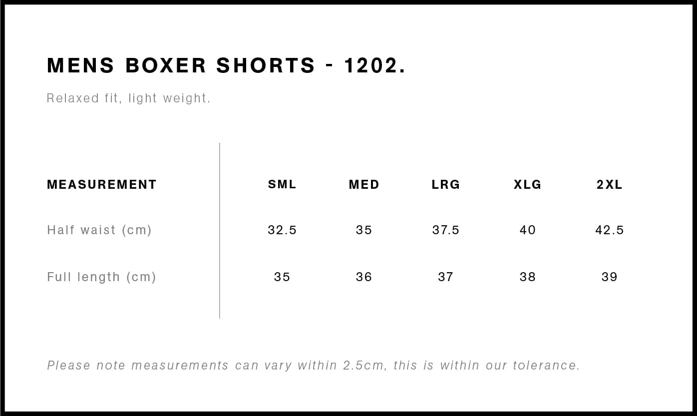 Boxer Shorts size guide
