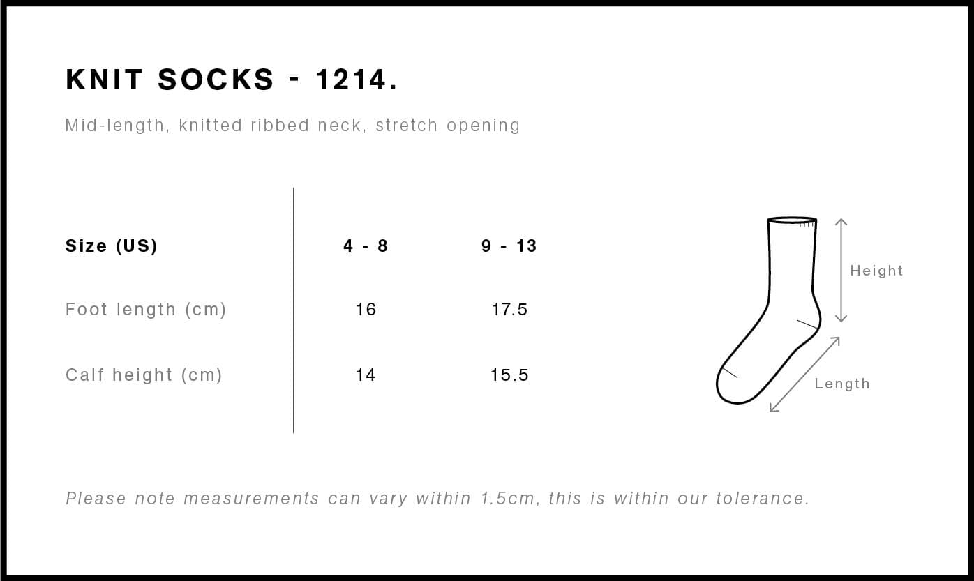 Knit Socks (2 Pairs) size guide