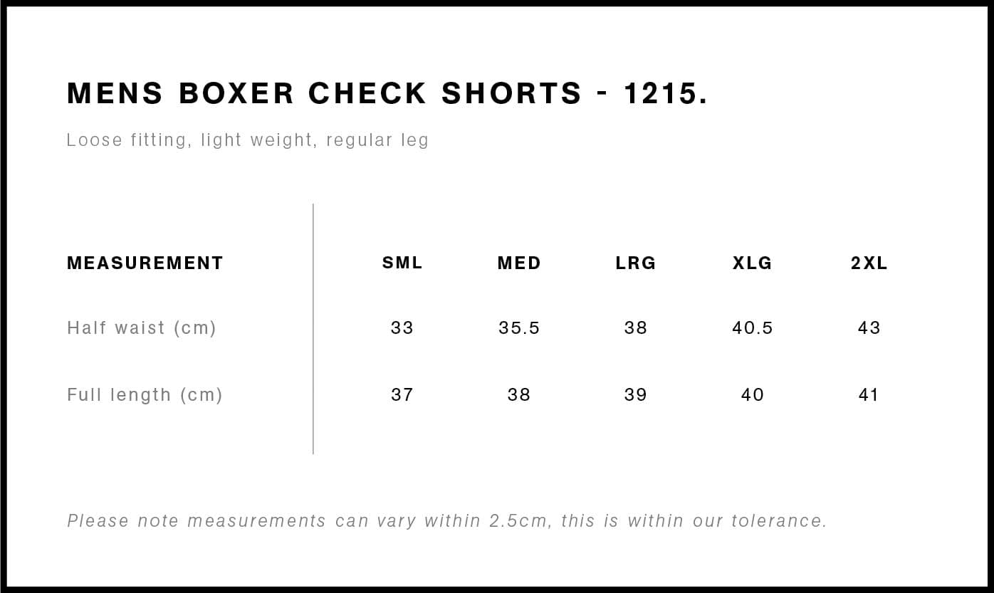 Boxer Check Shorts size guide