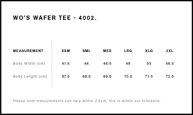 Women's Wafer Tee size guide