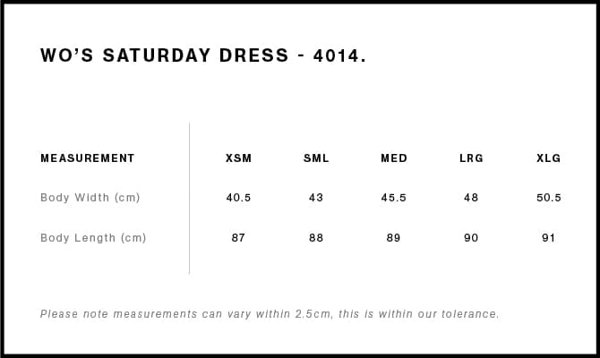Women's Saturday Dress size guide
