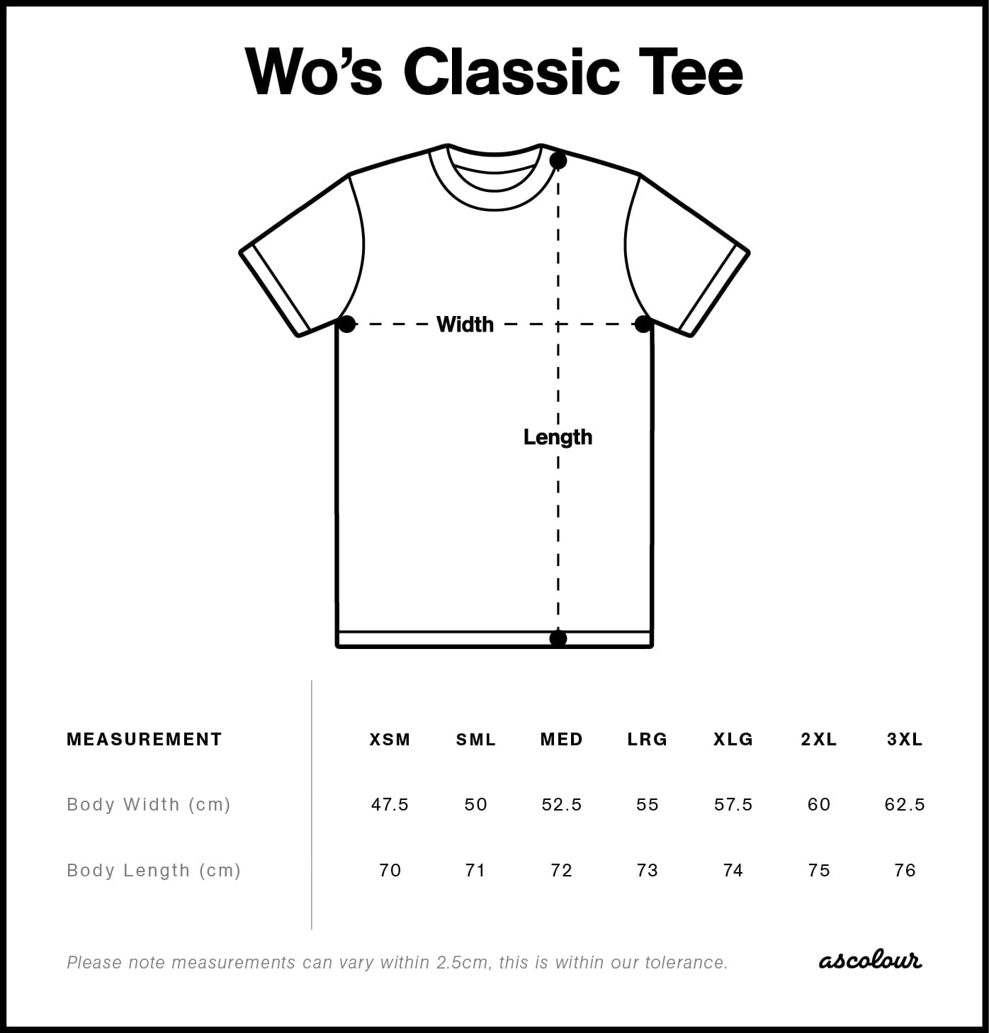 Women's Classic Tee size guide