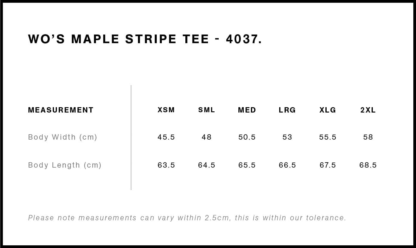 Women's Maple Stripe Tee size guide