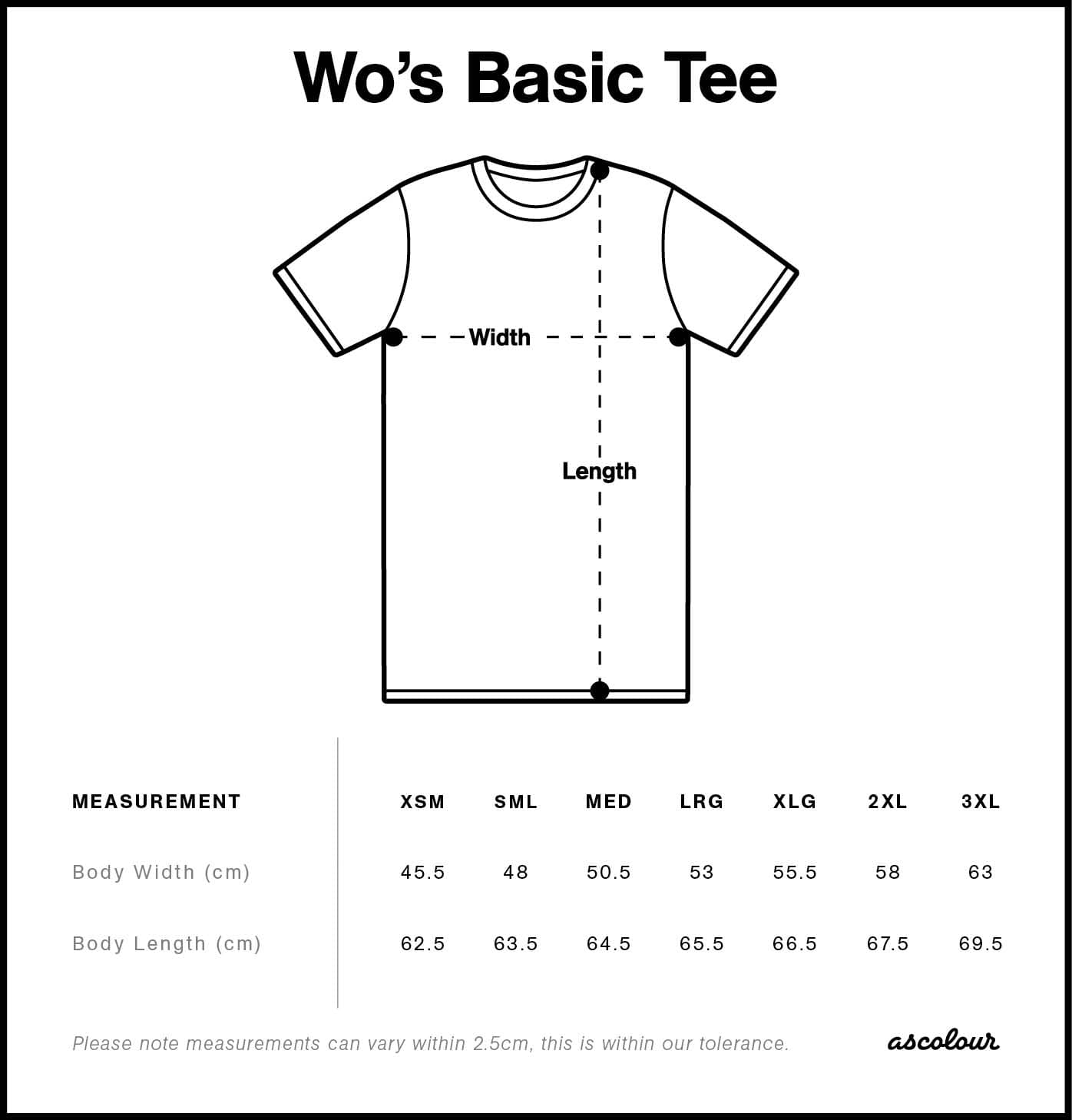 Women's Basic Tee size guide