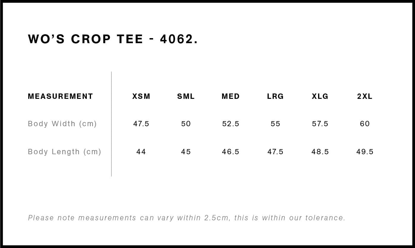 Women's Crop Tee size guide