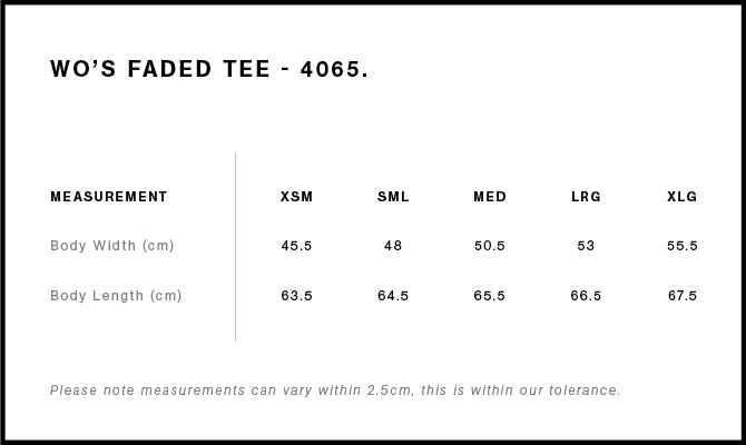 Women's Maple Faded Tee size guide