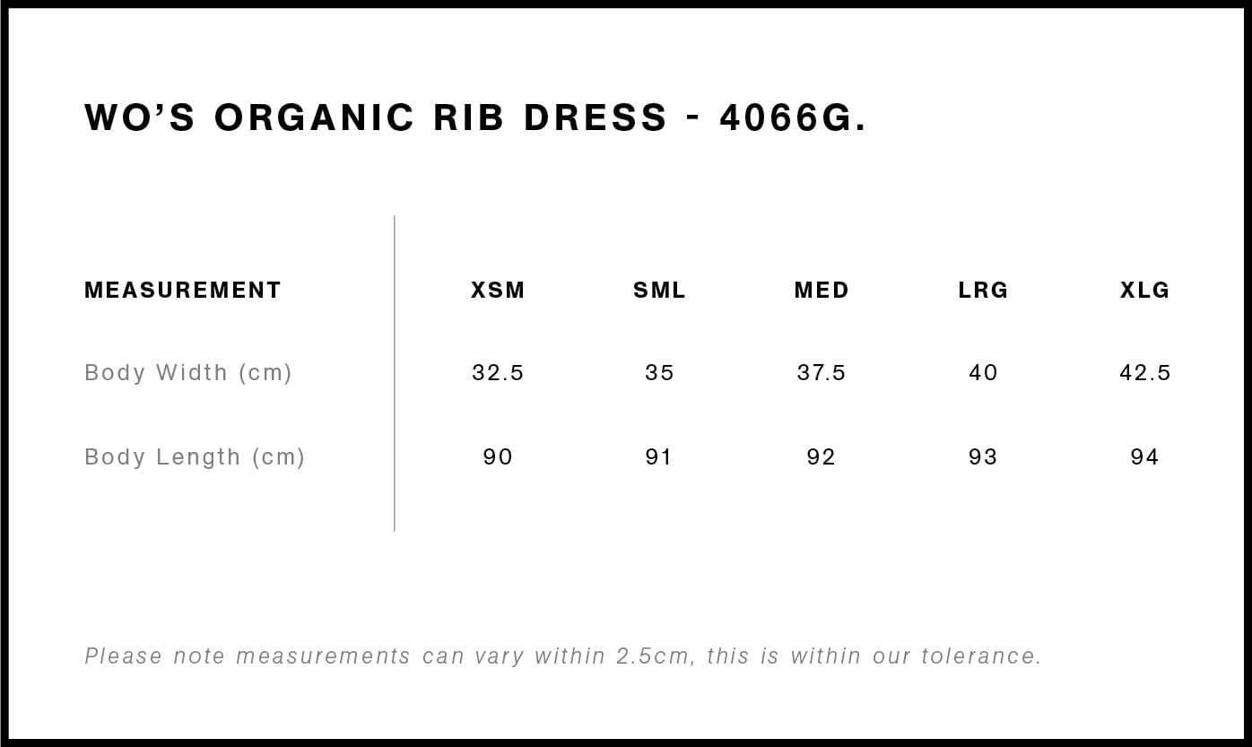 Women's Organic Rib Dress | 4066GS size guide