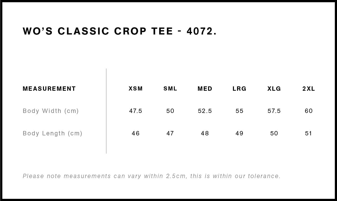 Women's Classic Crop Tee size guide