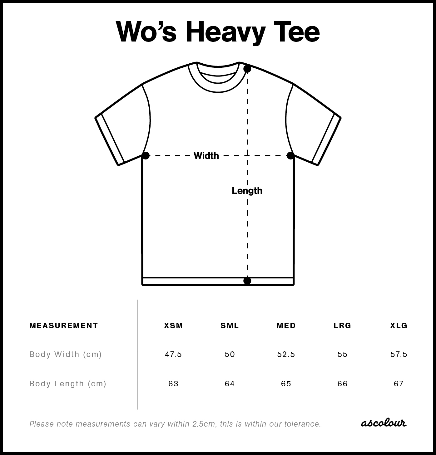 Women's Heavy Tee size guide