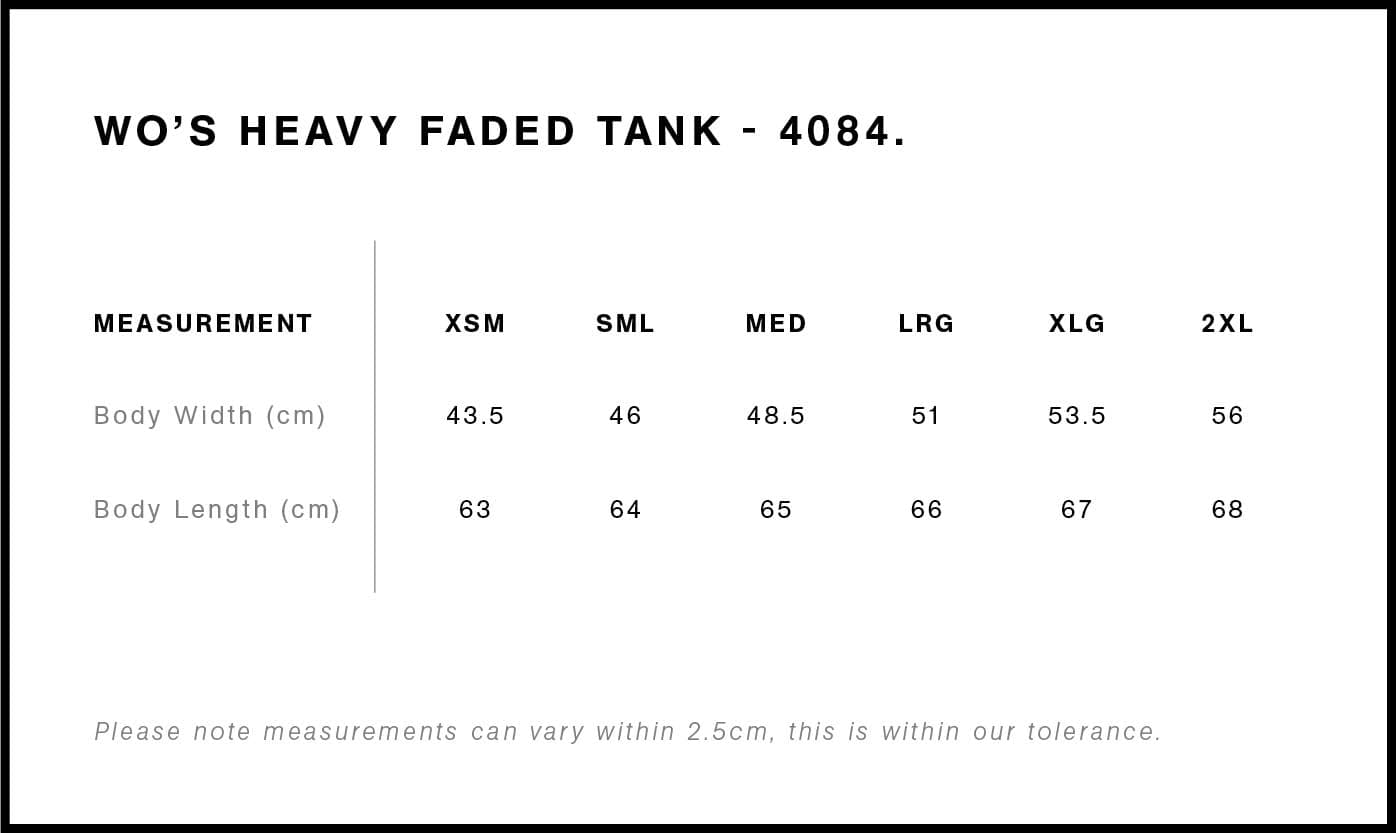 Women's Heavy Faded Tank size guide