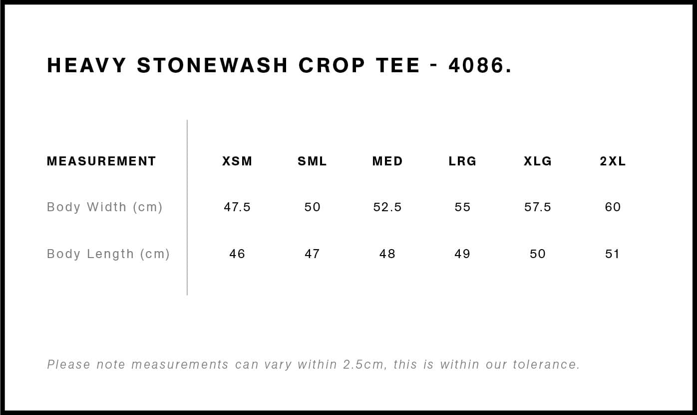 Women's Stone Wash Heavy Crop Tee size guide