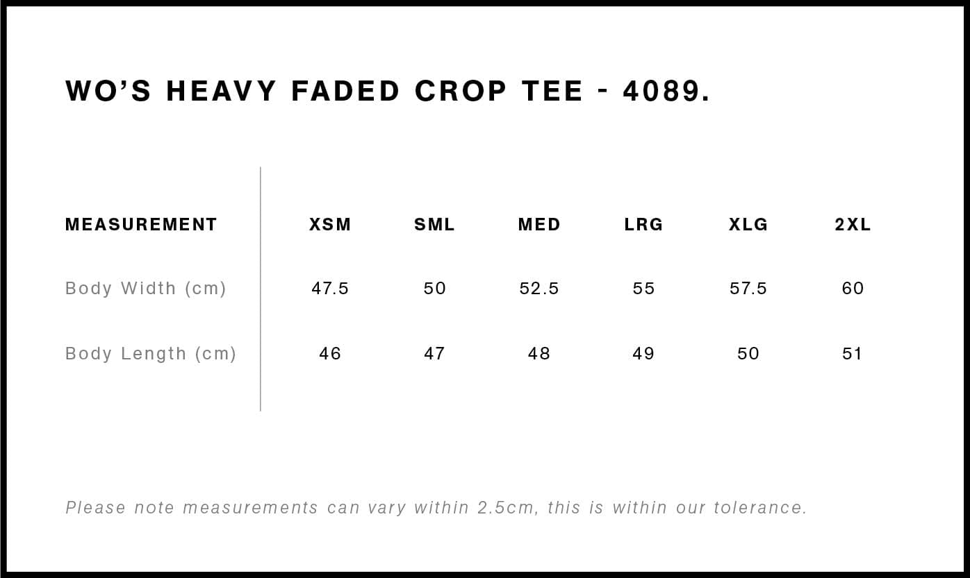 Women's Heavy Faded Crop Tee size guide