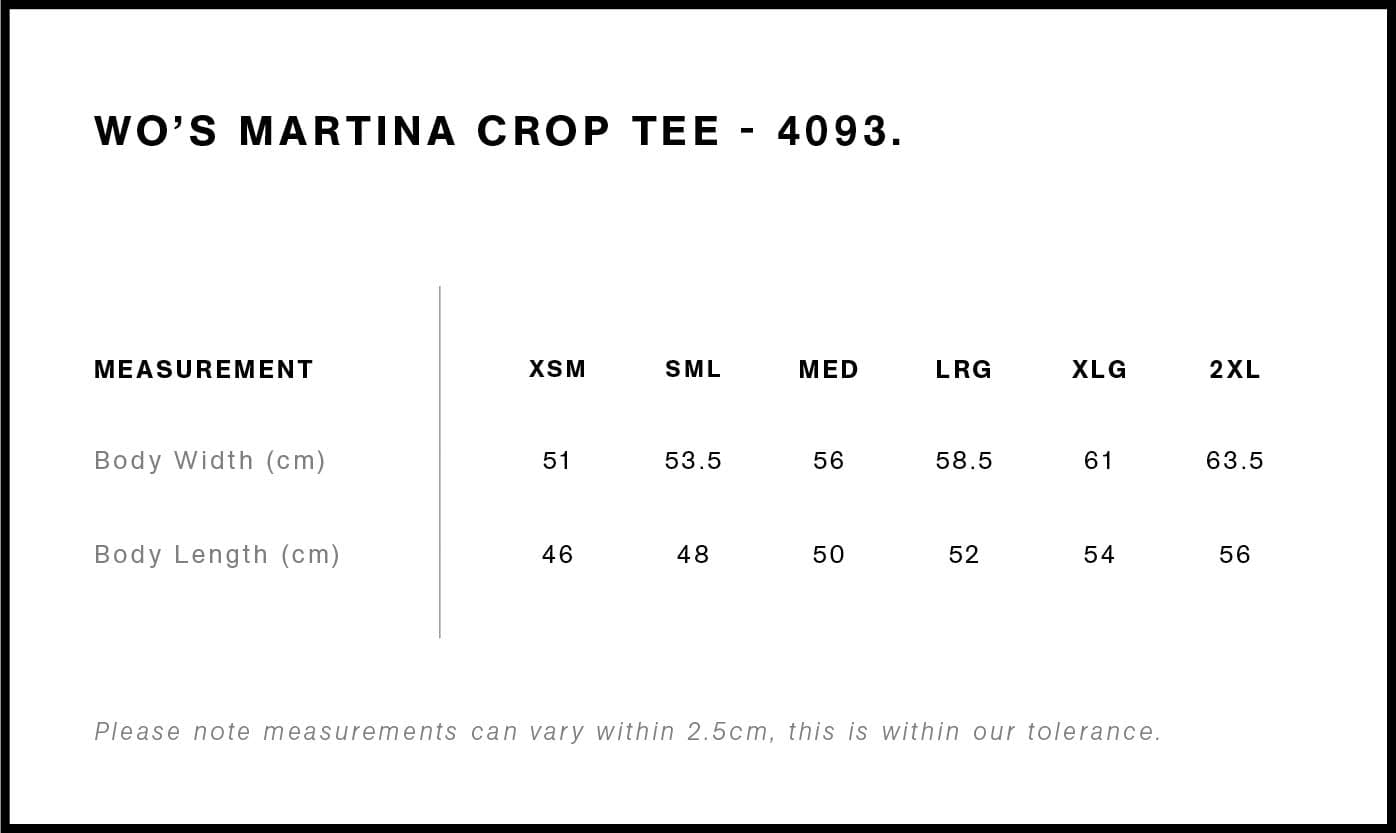 Women's Martina Crop Tee size guide