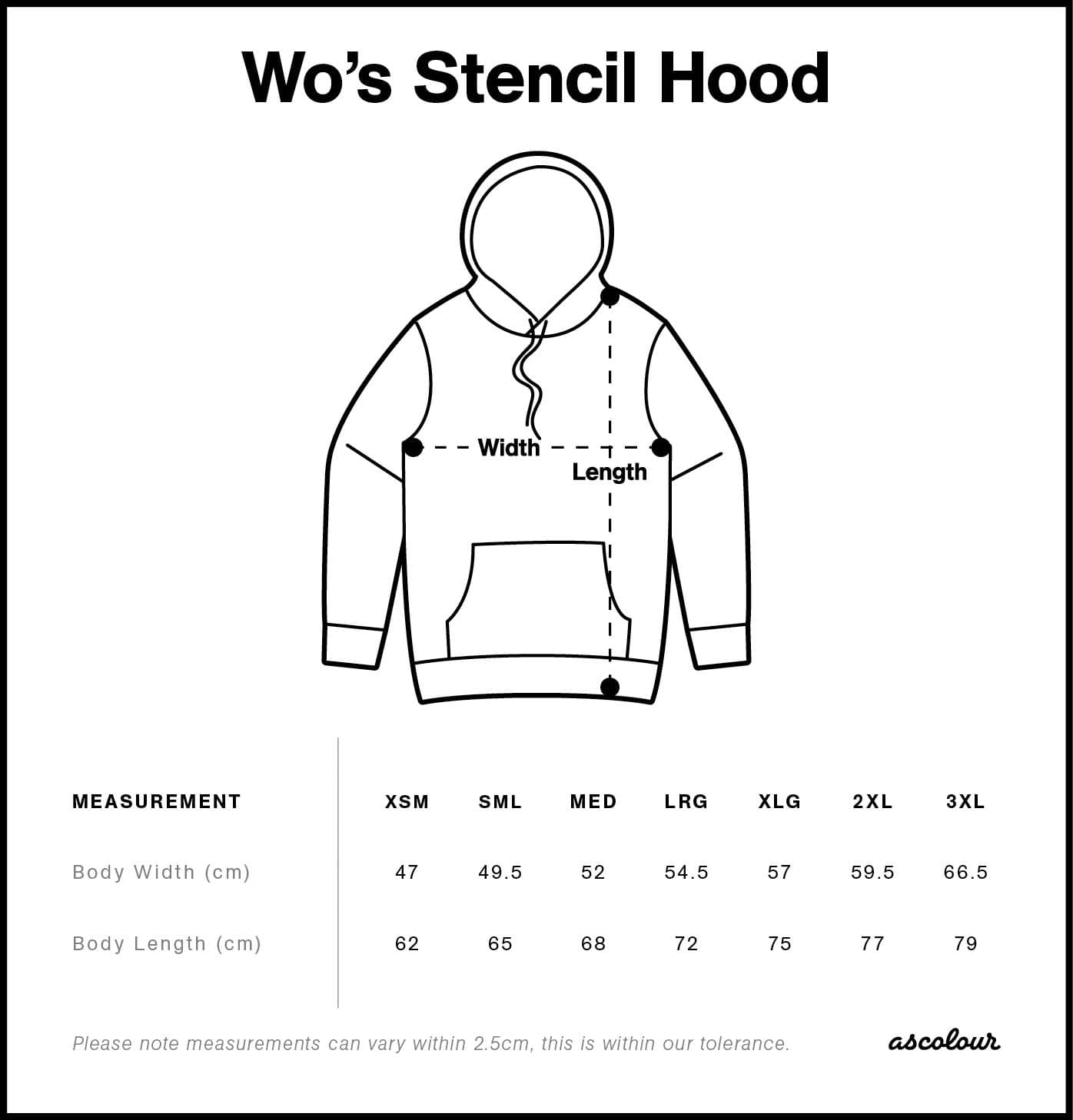 Women's Stencil Hood size guide