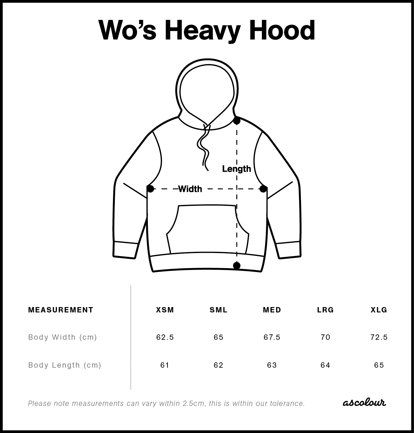 Women's Heavy Hood size guide