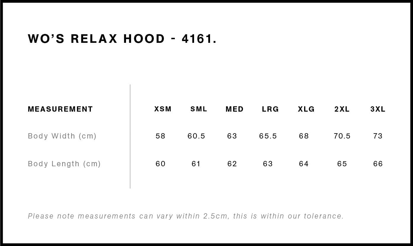 Women's Relax Active Hood size guide