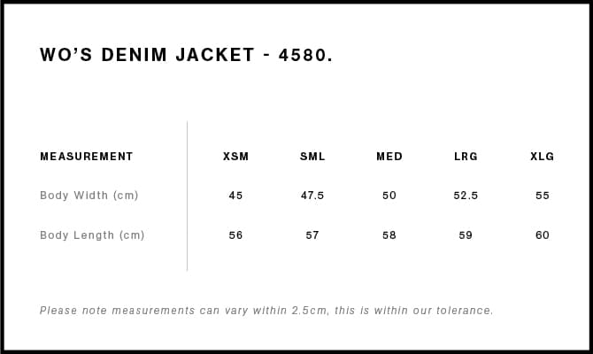 Women's Denim Jacket size guide
