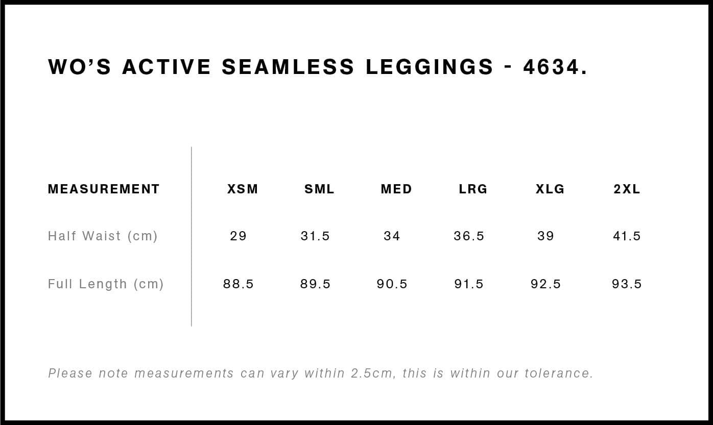 Women's Active Seamless Leggings size guide
