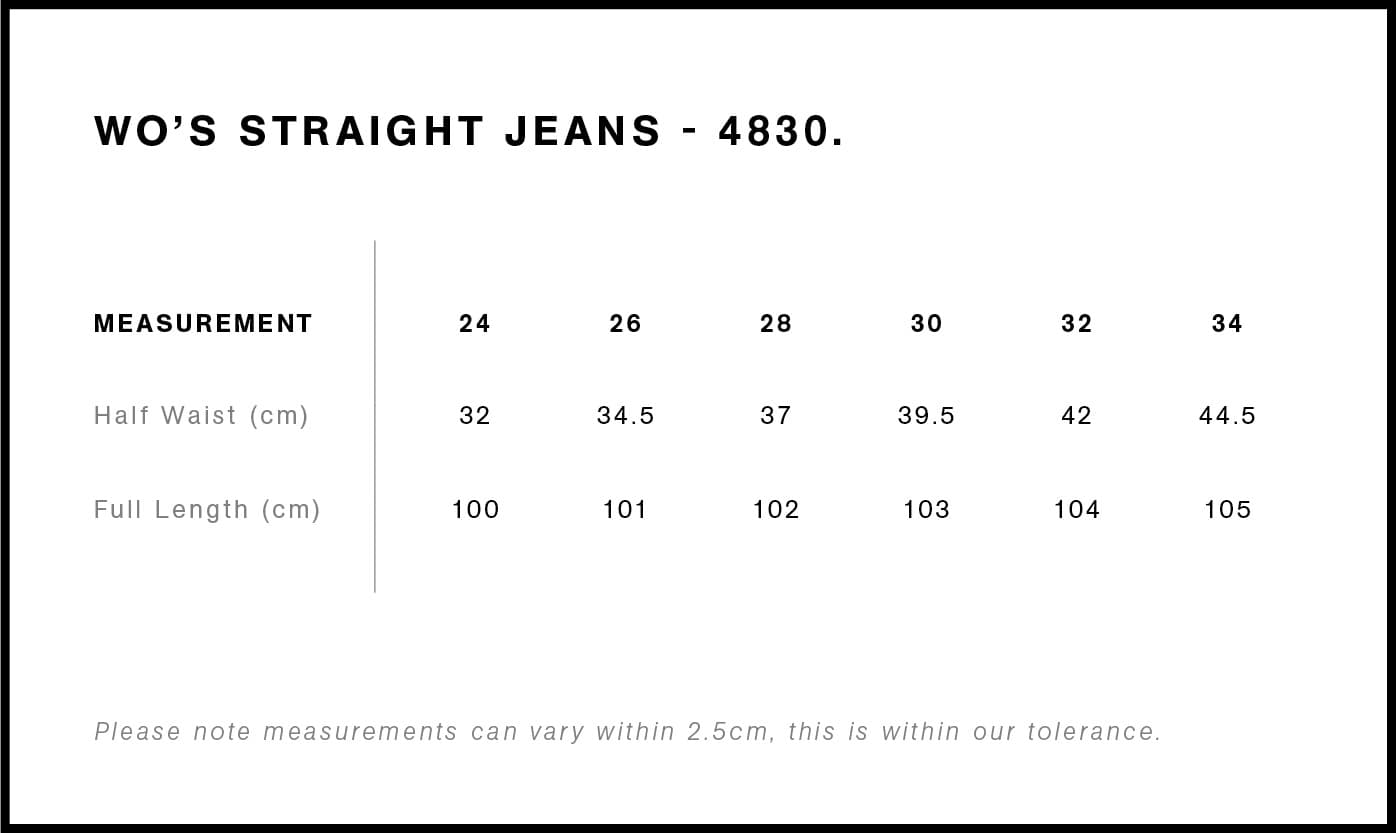 Women's Straight Jeans size guide