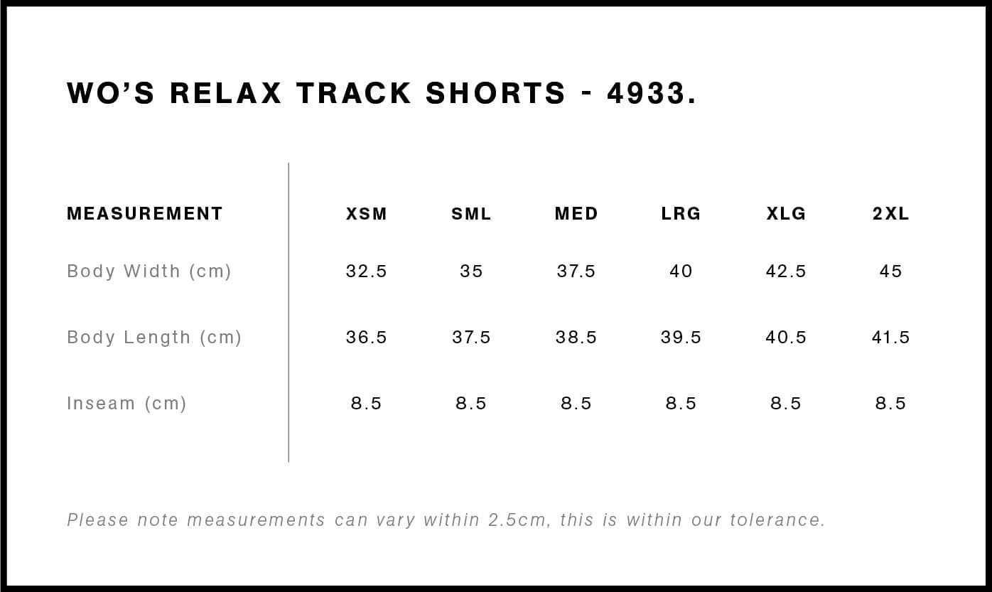 Women's Relax Track Shorts size guide
