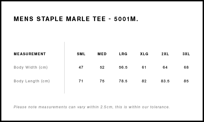 Staple Marle Tee size guide