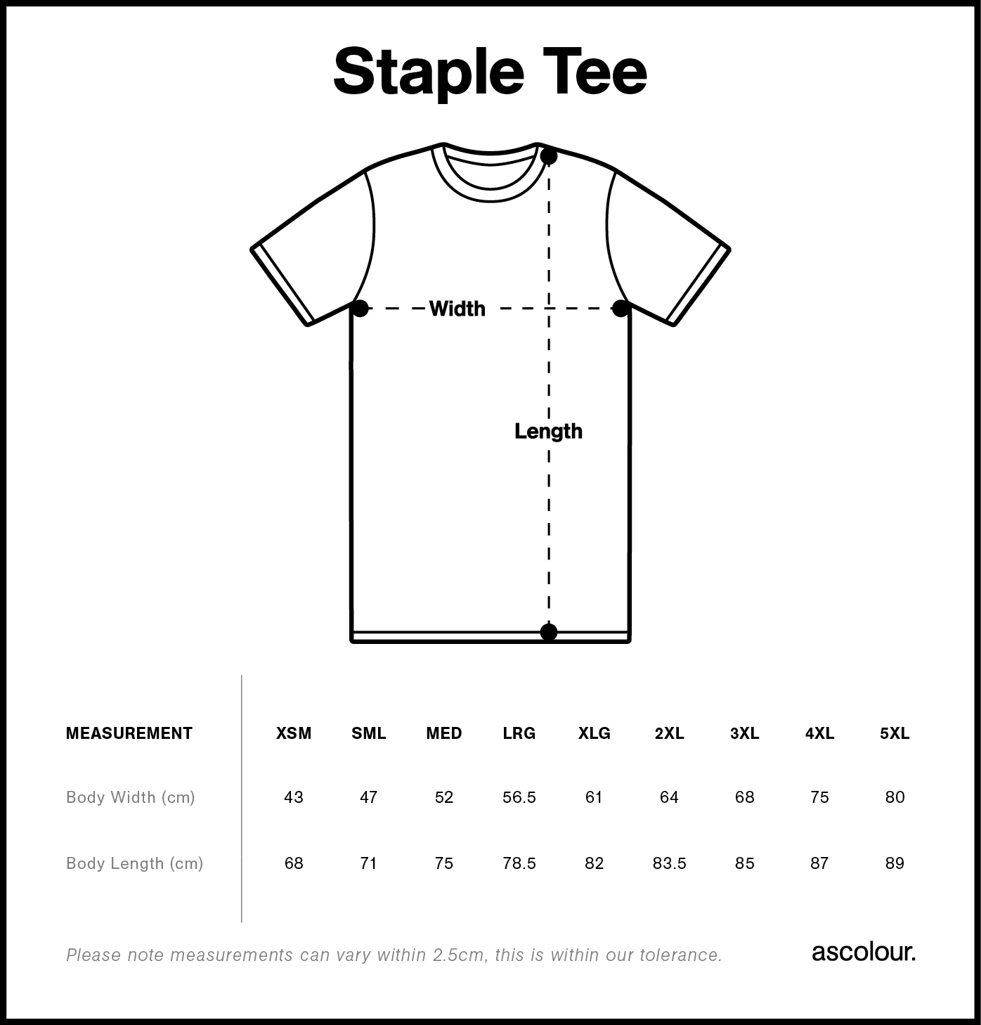 Staple Tee size guide