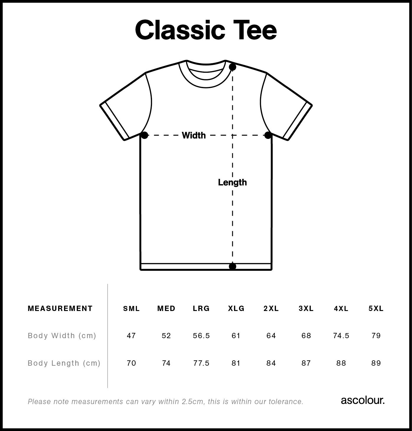 Classic Tee size guide