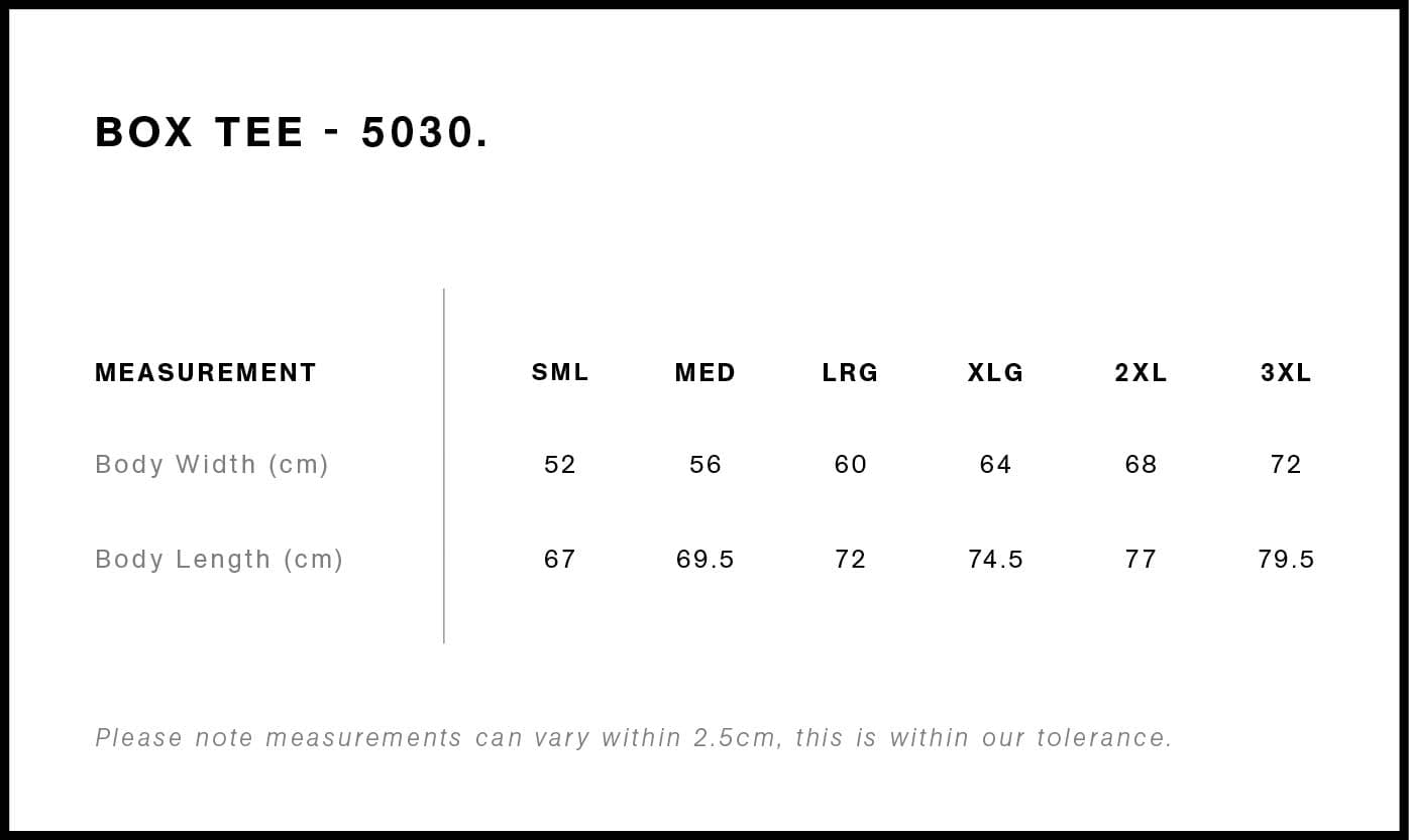 Box Tee size guide