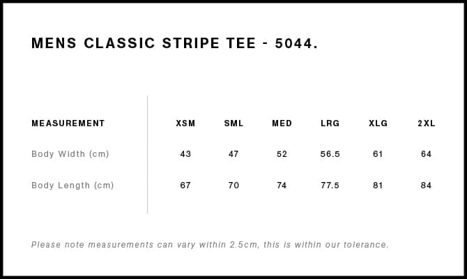Classic Stripe Tee size guide