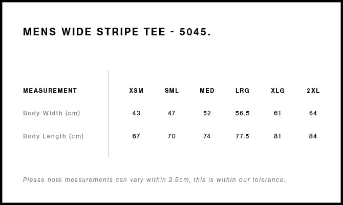 Wide Stripe Tee size guide