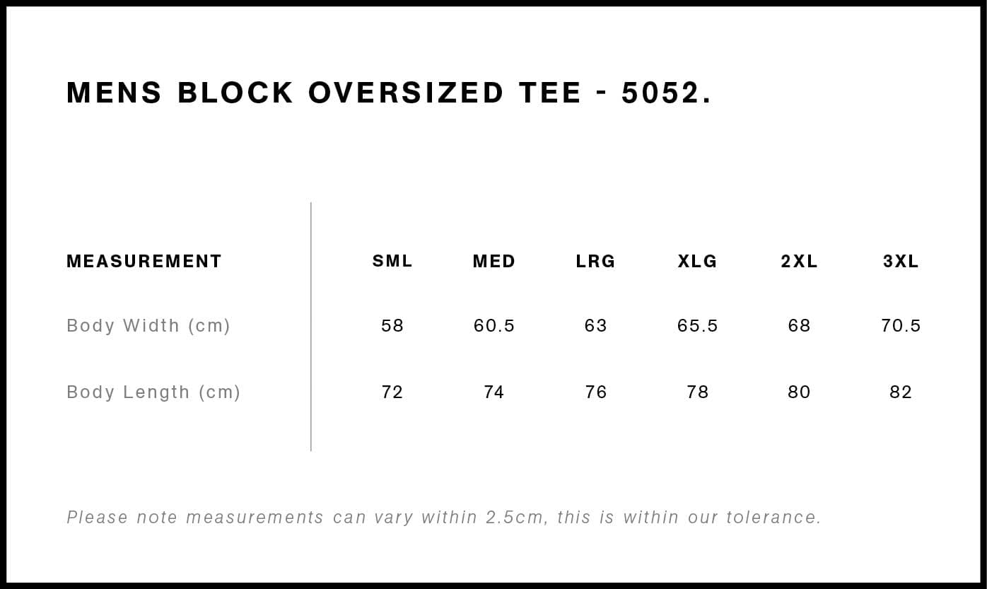 Block Oversized Tee size guide