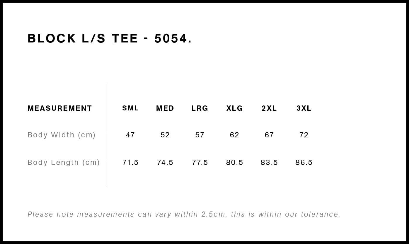Block L/S Tee size guide