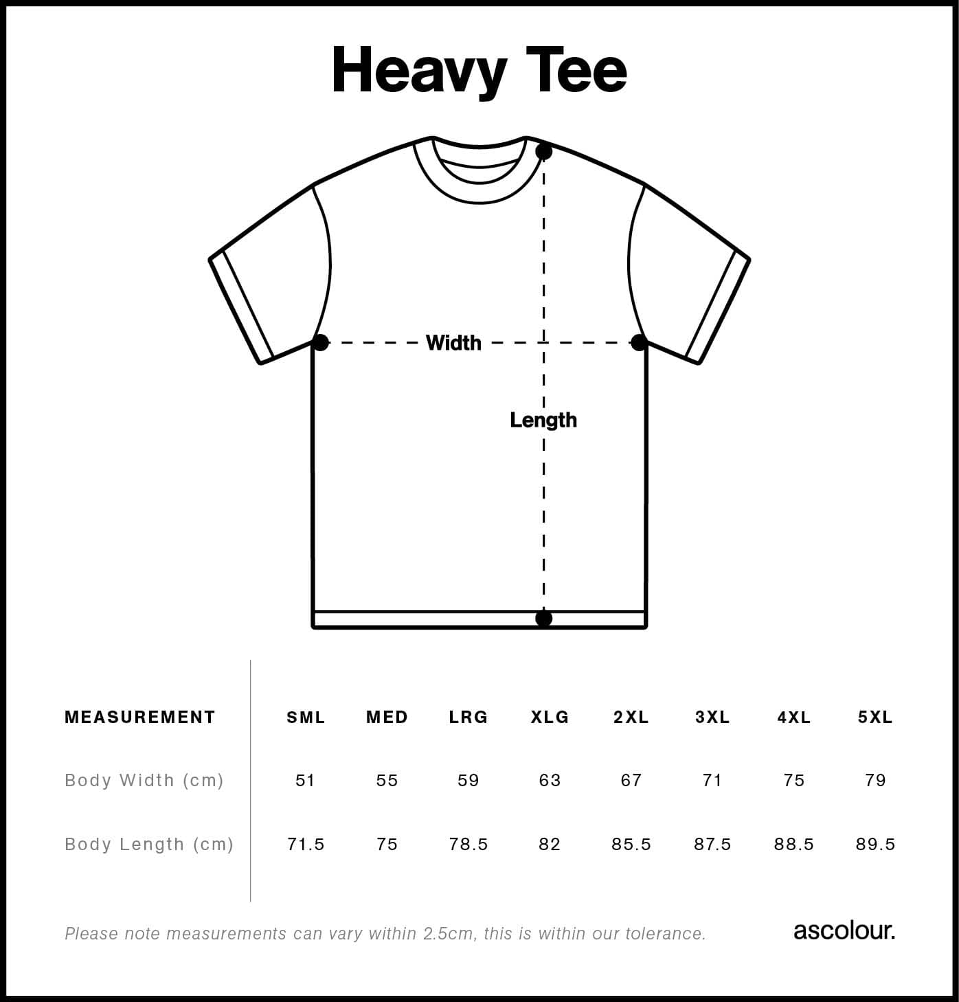 Heavy Tee size guide
