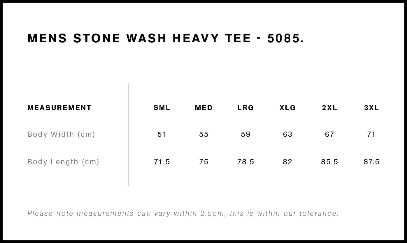 Stone Wash Heavy Tee size guide