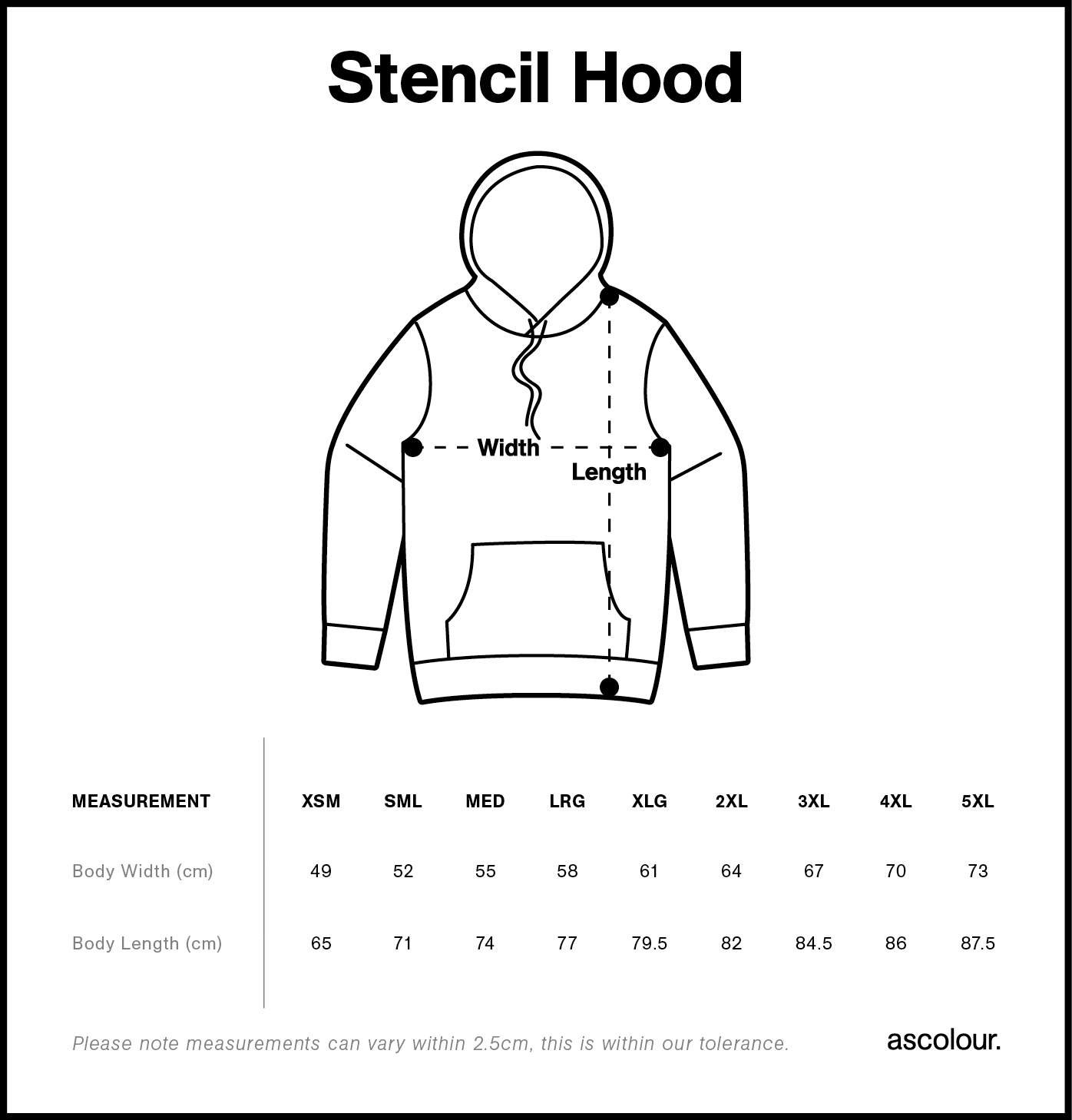 Stencil Hood size guide