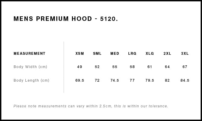 Premium Hood size guide