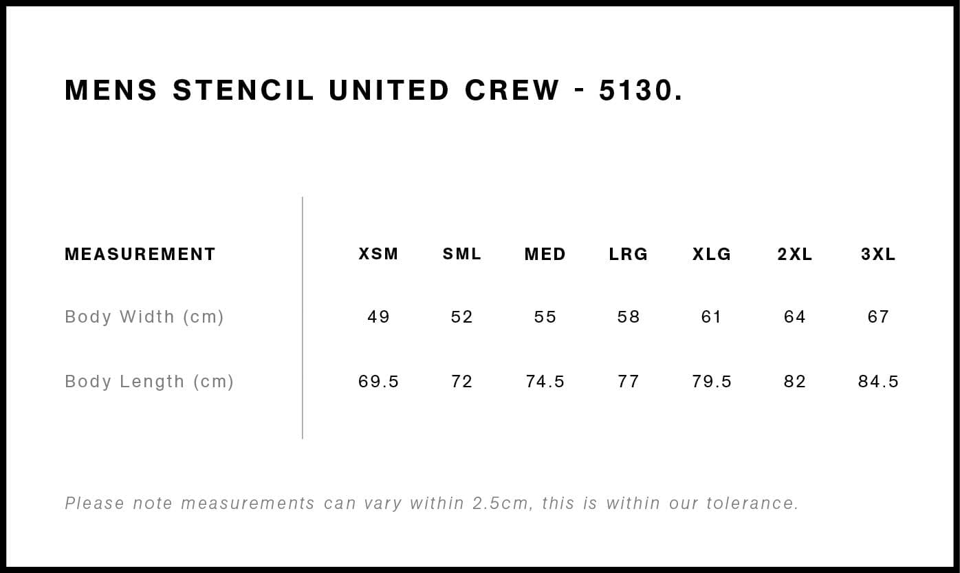 Stencil United Crew size guide