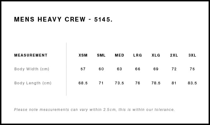 Heavy Crew size guide