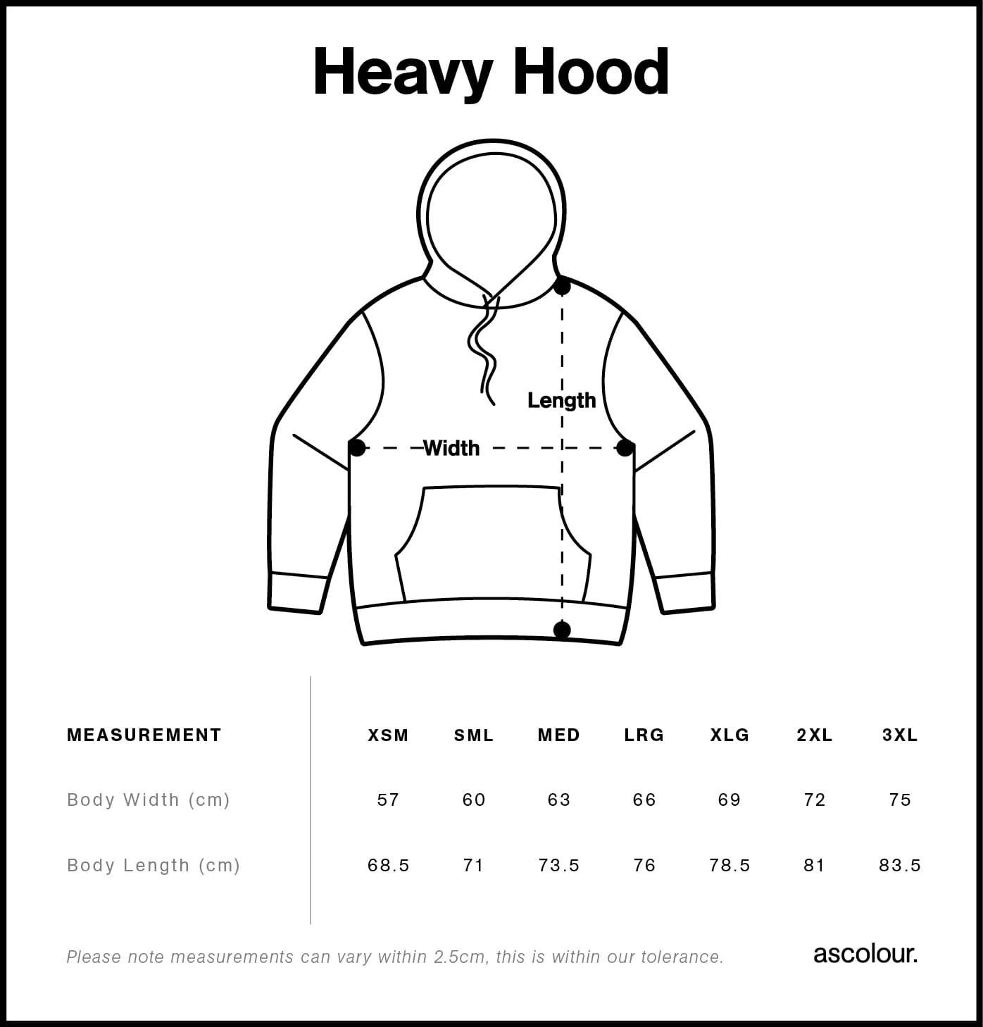 Heavy Hood size guide