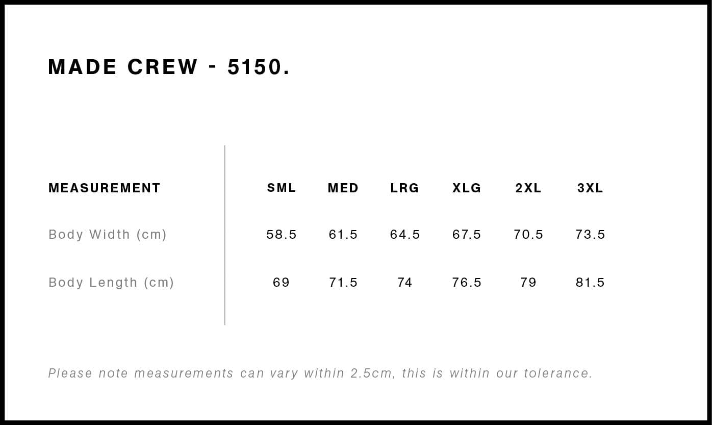 Made Crew size guide