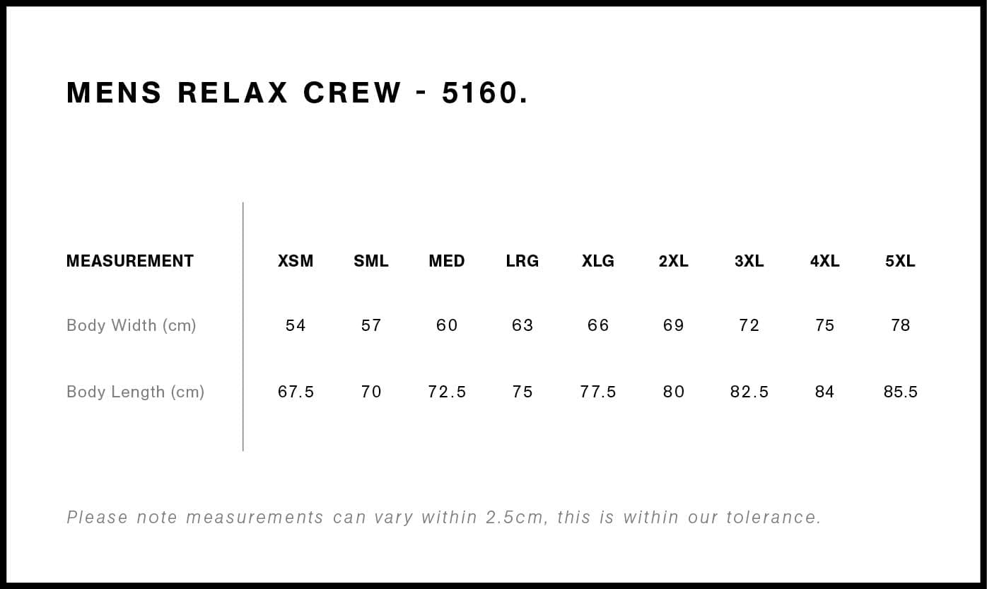 Relax Crew size guide