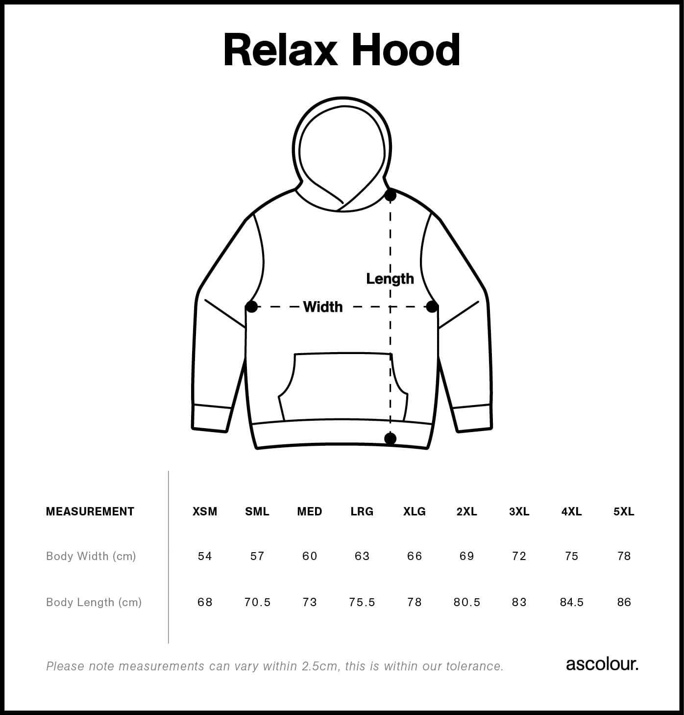 Relax Active Hood size guide